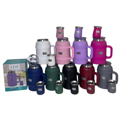 Kit galón 1900ml + mate de acero 160ml térmico para tereré con sorbete incluído (LU-4798)