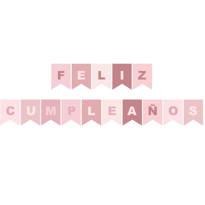 Banderín "Feliz cumpleaños" tonos rosa (distintos tonos rosados)