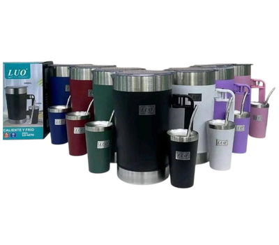 Kit JARRA térmica acero con mango movible 2000ml + vaso acero 140ml con bombilla (LU-4370)