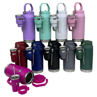 Kit termo de 2500ml + vaso de acero de 140ml con porta mate, bombilla y sorbete (LU-4319)