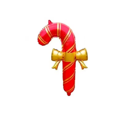 Globo bastón de caramelo con moño ROJO Y DORADO 68x40cm x1 unidad