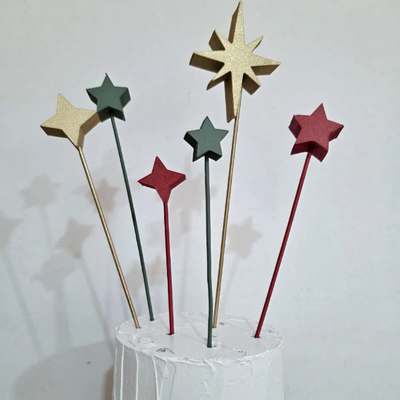 Kit topper de polifan VERDE, ROJO Y DORADO estrellas navideña