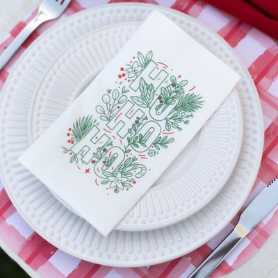 Servilleta de papel blanca navideña HO HO HO simil tela x12 unidades 33x40cm