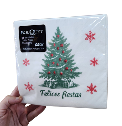 Servilleta navideña ARBOL FELICES FIESTAS x25 unidades