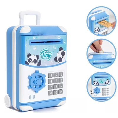 Alcancía caja fuerte valija infantil PANDA con contraseña, luz y sonido a pilas