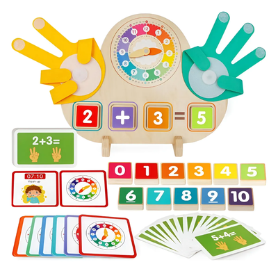 Juguete educativo para aprender a sumar de madera con manos pañolenci montessori (8731)