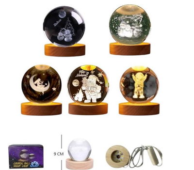 Bola cristal GRANDE LED NAVIDAD con base de madera diseños surtidos