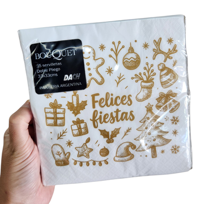 Servilleta navideña DORADO FELICES FIESTAS OBJETO x25 unidades