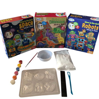 Moldes de yeso para pintar (brilla en la oscuridad) + pintura 22x18cm diseños surtidos