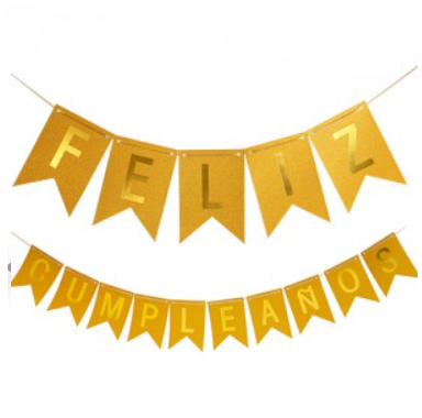 Banderín DORADO "Feliz cumpleaños" glitter 