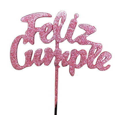 Topper feliz cumpleaños ROSA BEBÉ GIBRÉ de plástico
