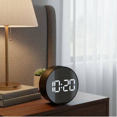 Reloj despertador digital redondo ESPEJO USB (DT-6205)