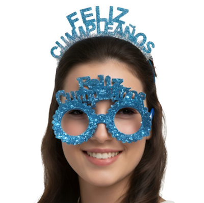 Set vincha y lentes feliz cumpleaños CELESTE