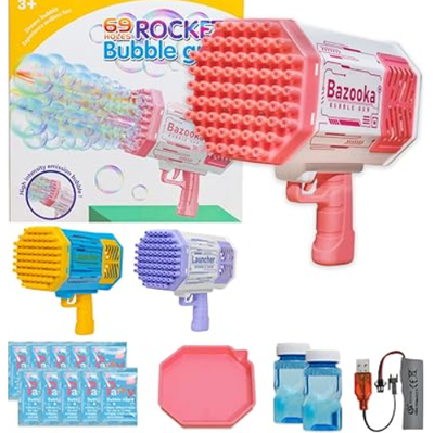 Pistola bazooka de burbujas recargable incluye platito GRANDE