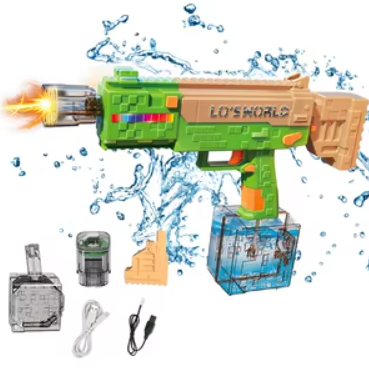 Pistola automática de agua BLOQUES MINECRAFT recargable con luz y sonido (RM49)