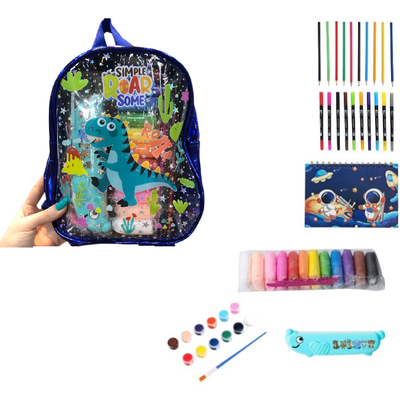 Mochila DINO incluye 7 artículos de librería