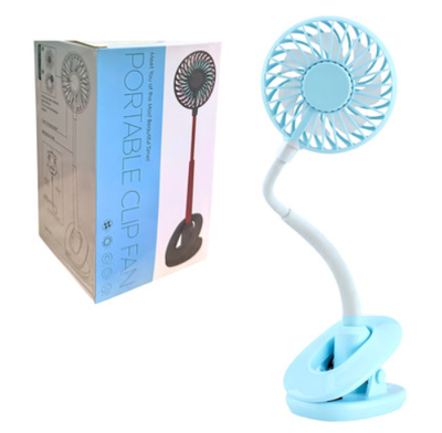 Ventilador con pinza/base flexible recargable USB con luz en caja