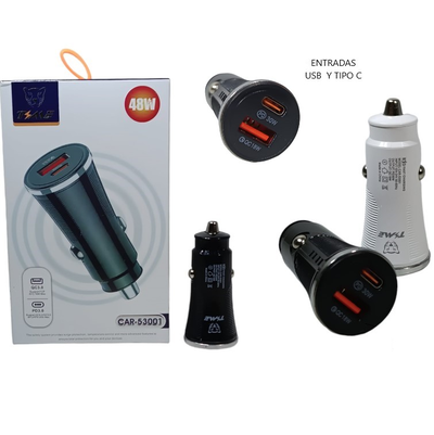Cargador TIME 12v 48w con USB 3.0 y TIPO C (CAR-53001)