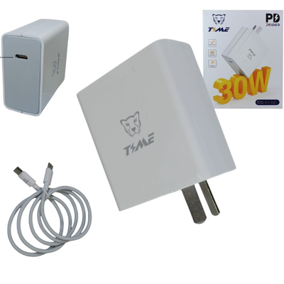 Cargador TIME con entrada TIPO C 30w con cable desmontable TIPO C a TIPO C en caja (CC-59251)