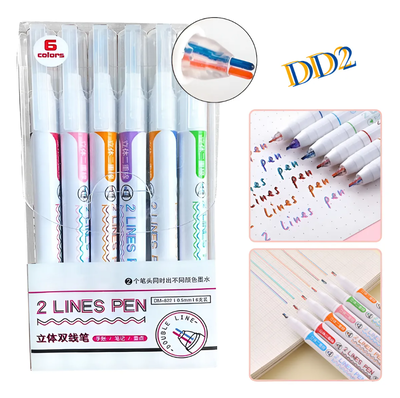 Microfibra DOBLE LÍNEA punta bicolor x6 unidades (DM-822)