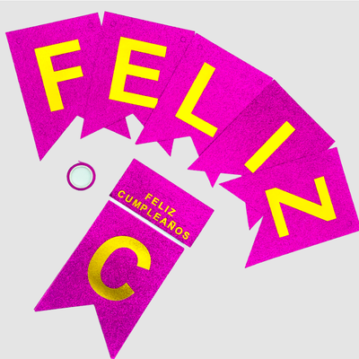 Banderín FUCSIA "Feliz cumpleaños" glitter 