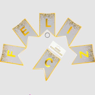 Banderín "feliz cumpleaños" VIZON con dorado CONFETTI