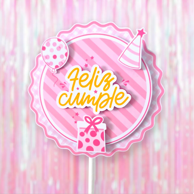 Big topper 3D "Feliz cumple" ROSA
