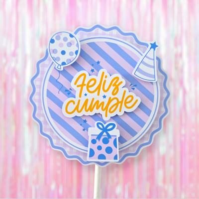 Big topper 3D "Feliz cumple" LILA