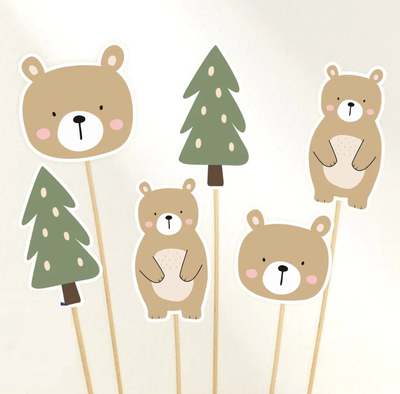 Set toppers oso acuarela