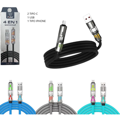 Cable universal 4 en 1 TIME engomado USB TIPO C IPHONE (CAB-44006)