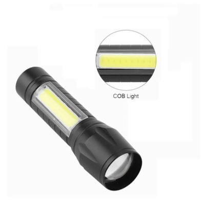 Linterna recargable 10cm con COB negra caja verde (MELECH-93)