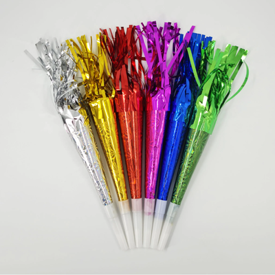 Cornetin de papel metalizado con flecos x6 unidades