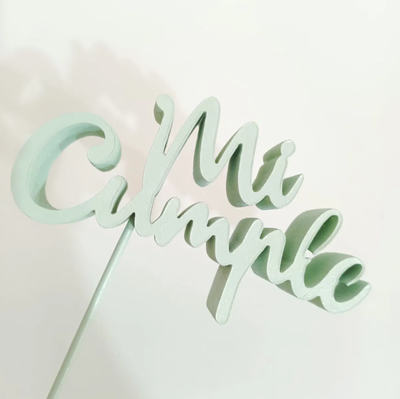 Cartelito cake topper de polifan "Mi cumple" VERDE OLIVA x1 unidad