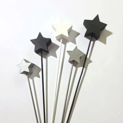 Kit topper de polifan  NEGRO, PLATEADO Y BLANCO estrellas