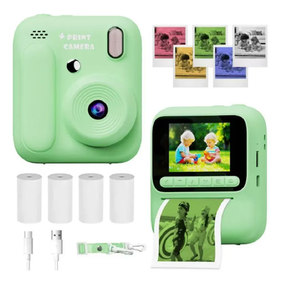 Cámara fotográfica infantil PASTEL VERDE con impresora simil INTAX recargable (XZ0818)