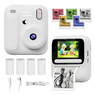 Cámara fotográfica infantil PASTEL BLANCA con impresora simil INTAX recargable (XZ0818)