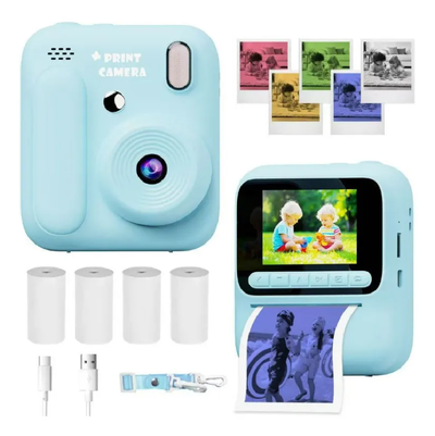 Cámara fotográfica infantil PASTEL CELESTE con impresora simil INTAX recargable (XZ0818)