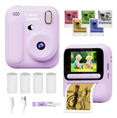 Cámara fotográfica infantil PASTEL LILA con impresora simil INTAX recargable (XZ0818)