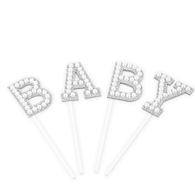 Topper BABY con perlas blanco y plateado