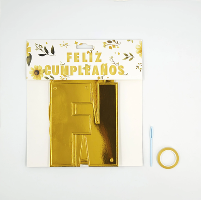 Banderín Feliz cumpleaños DORADO silueta