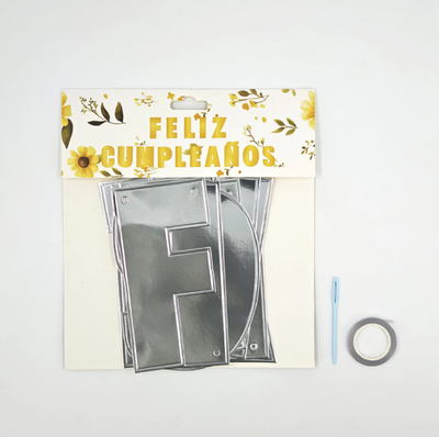 Banderín Feliz cumpleaños PLATEADO silueta