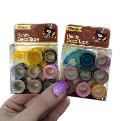 Mini rollo de cinta adhesiva decorativa diseños surtidos x8 unidades con porta cinta