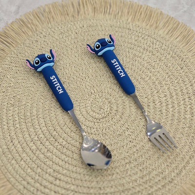 Set de cubiertos STITCH tenedor y cuchara de acero en bolsita