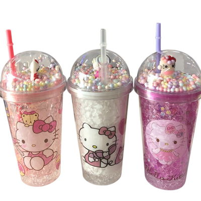 Vaso acrílico KITTY doble pared con gel y sorbete en caja blanca