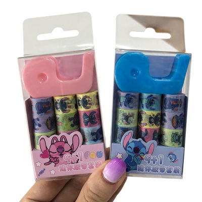 Mini rollo de cinta adhesiva decorativa STITCH x8 unidades con porta cinta 