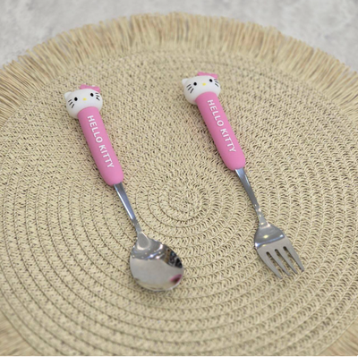 Set de cubiertos KITTY tenedor y cuchara de acero en bolsita