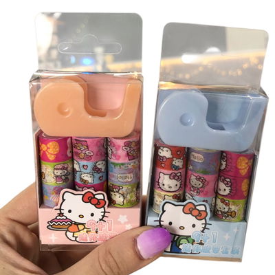 Mini rollo de cinta adhesiva decorativa KITTY x8 unidades con porta cinta 