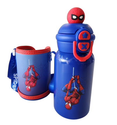 Botella térmica infantil SPIDERMAN doble pico 500ml de acero inoxidable con funda