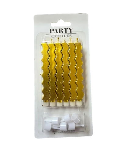 Vela metalizada con ondas gruesas dorada x6 unidades