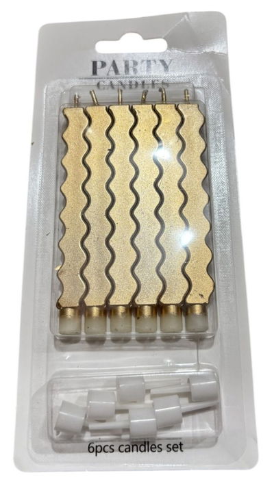 Vela metalizada con ondas gruesas champagne x6 unidades